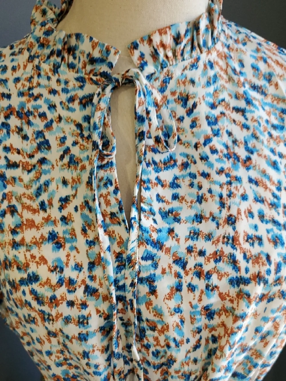 Glamour Blue and Cream Ruffle Sleeve Maxi Dress - Picture 9 of 13